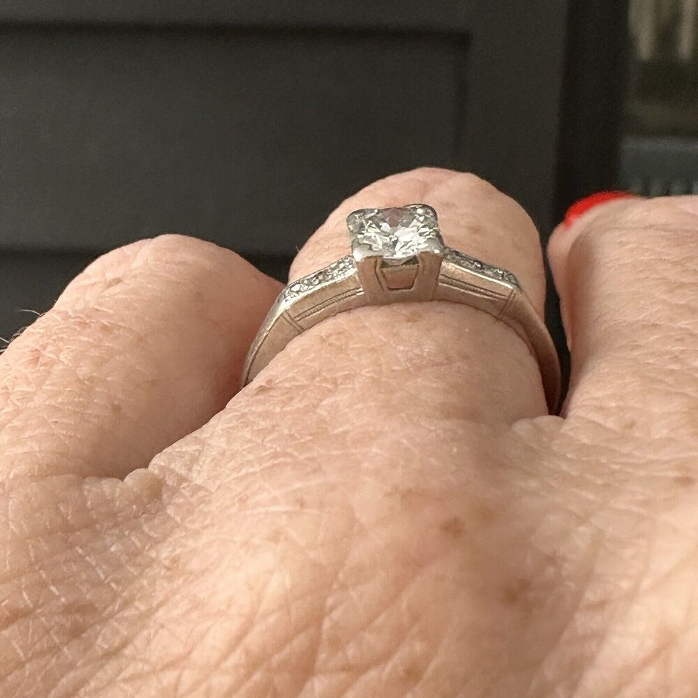 Antique RARE Platinum Traub Diamond Engagement Ring Orange Blossom Vintage S 7.5 - Picture 8 of 13